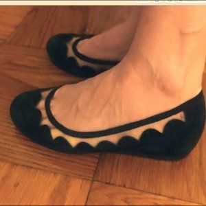 Tahari Black Suede Scallop Laser Cut Low Wedge 7